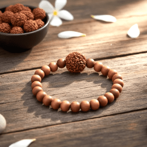 Real & Natural Sandal(चन्दन) Wood Wrist Band Bracelet With Rudraksh(रुद्राक्ष)