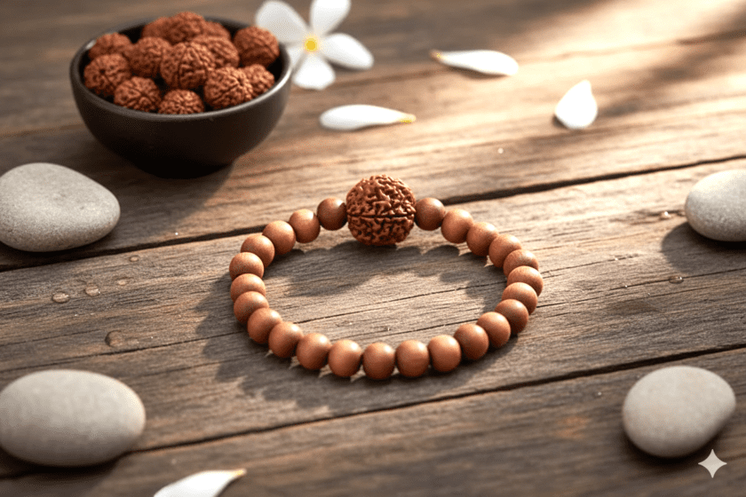 Real & Natural Sandal(चन्दन) Wood Wrist Band Bracelet With Rudraksh(रुद्राक्ष)