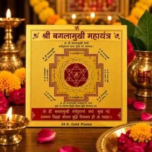 Shri Baglamukhi(श्री बगलामुखी) Yantra(यन्त्र)- Gold Plated Copper, Size 3x3 Inch