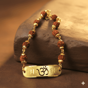 Metal Om Bracelet With Golden Cap Rudraksha