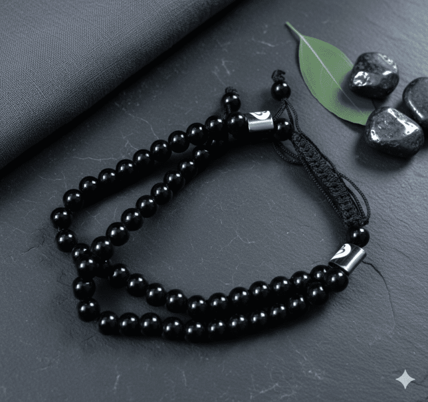 Black Stone Double Line Bracelet For Shani Dosh Nivaran