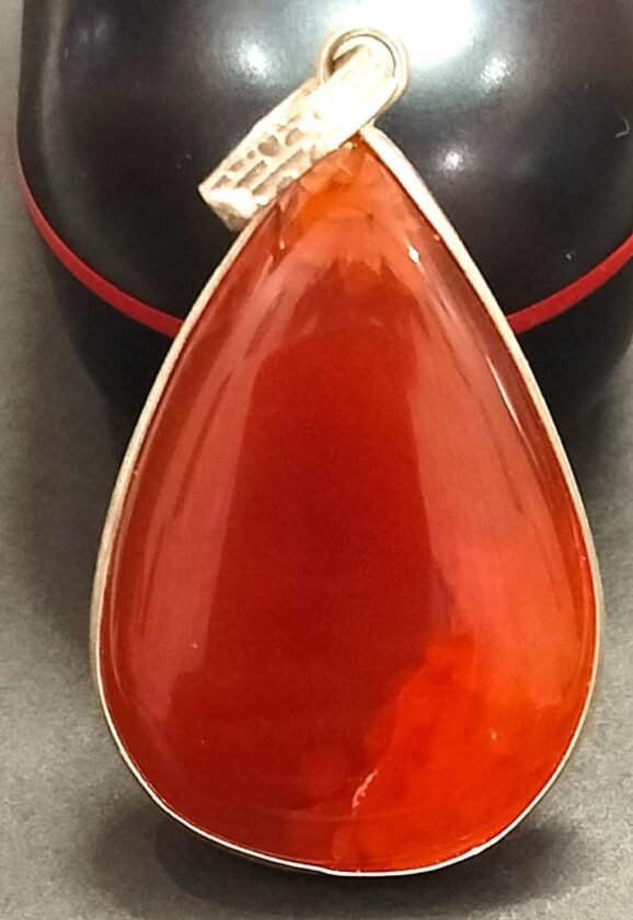 Big Size Hakik Stone Silver Polished Pendant In Brass(हकीक स्टोन) | Weight 48.40 carat