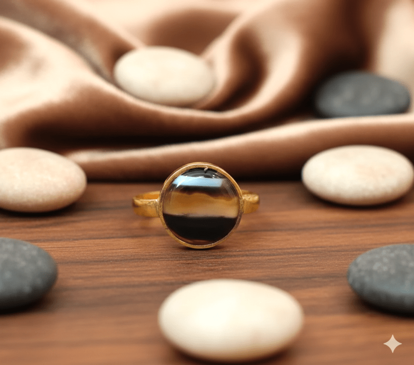 High Quality Certified Sulemani Hakik Stone Ring In Brass With Certificate(सुलेमानी हकीक स्टोन रिंग) | Size- Adjustable | Weight- 5.23 gram
