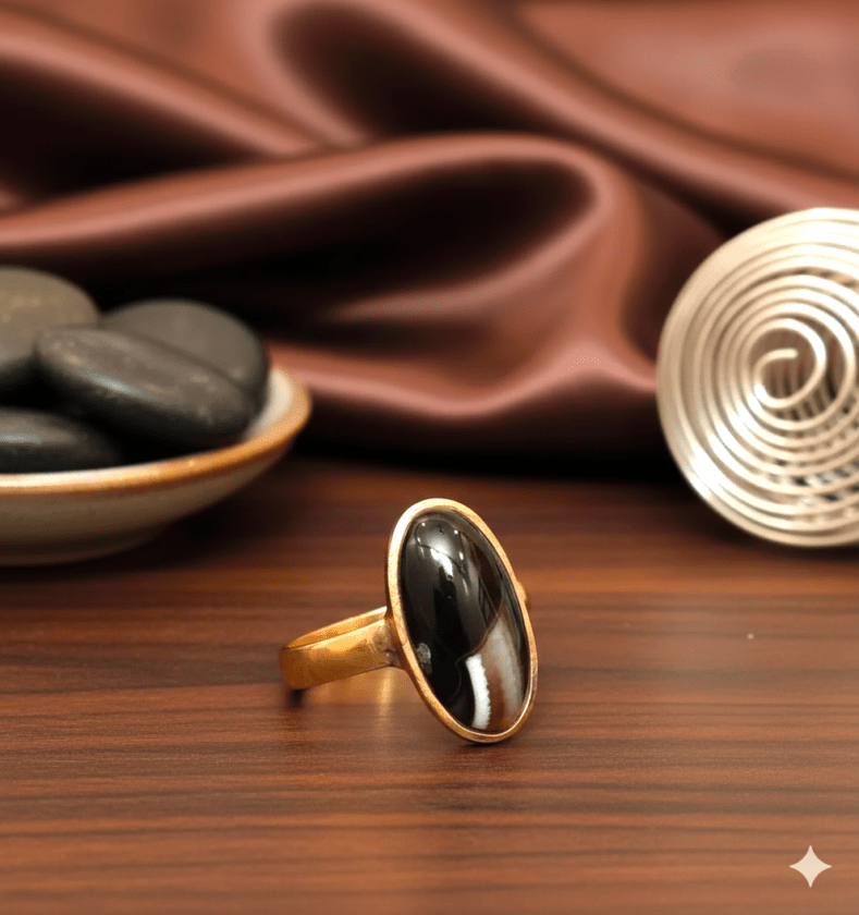 High Quality Certified Sulemani Hakik Stone Ring In Brass With Certificate(सुलेमानी हकीक स्टोन रिंग) | Size- Adjustable | Weight- 5.23 gram