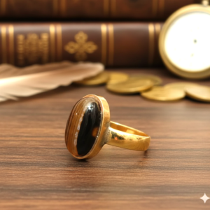Gold ring with black stone detail