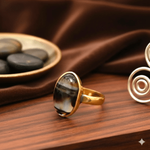 High Quality Certified Sulemani Hakik Stone Ring In Brass With Certificate(सुलेमानी हकीक स्टोन रिंग) | Size- Adjustable | Weight- 5.74 gram