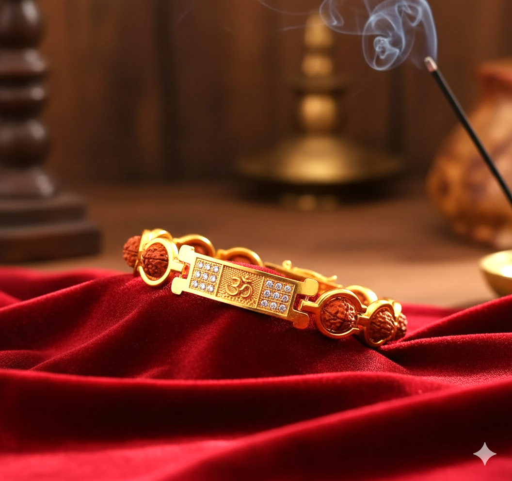 Stylish Om Rudraksha Brass Bracelet