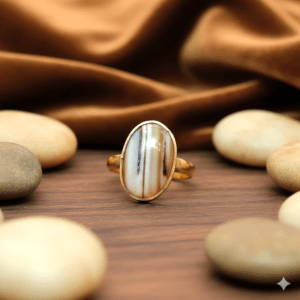 High Quality Certified Sulemani Hakik Stone Ring In Brass With Certificate(सुलेमानी हकीक स्टोन रिंग) | Size- Adjustable | Weight- 6.89 gram