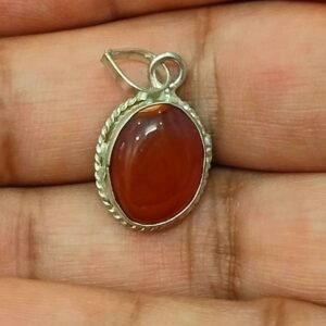 Silver Polished Brass Hakik Stone Locket 34(हकीक स्टोन लॉकेट)