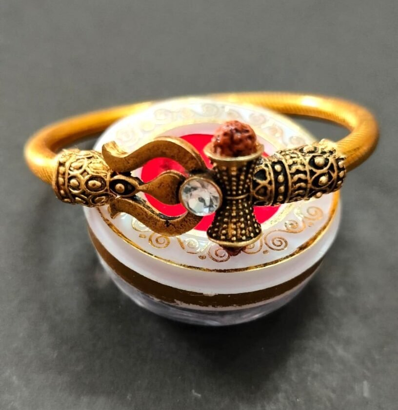 Mix Metal Trishul Damru Bahubali Golden Kada (त्रिशूल डमरू गोल्डन कड़ा) | Size- Adjustable