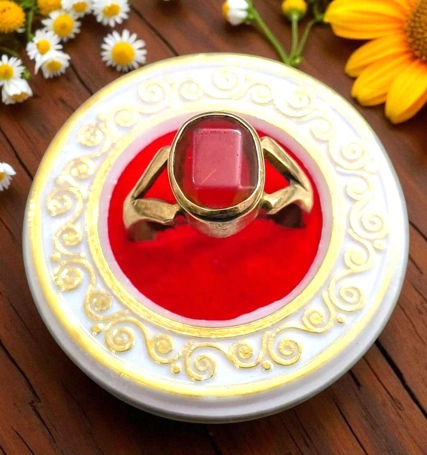 Panchdhatu Redgarnet Stone Ring(पंचधातु लहसुनिया रिंग), size- 21