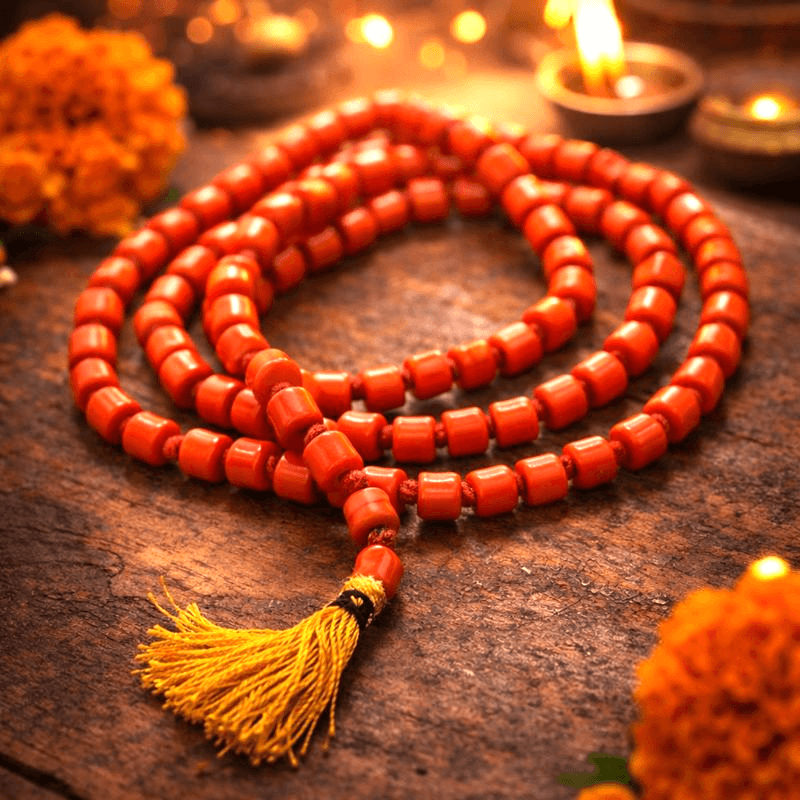 Munga Chain Semi Precious Munga Mala (Red Coral Mala) for Mangal Dosh Shanti ...
