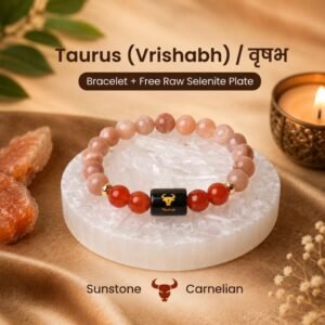 Premium Taurus Zodiac Bracelet with Sunstone & Carnelian | वृषभ राशि क्रिस्टल ब्रेसलेट | धन, सौभाग्य, ऊर्जा, सफलता एवं आत्मविश्वास ब्रेसलेट
