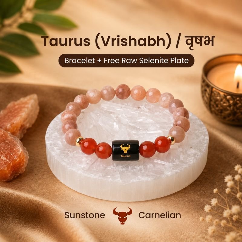 Premium Taurus Zodiac Bracelet with Sunstone & Carnelian | वृषभ राशि क्रिस्टल ब्रेसलेट | धन, सौभाग्य, ऊर्जा, सफलता एवं आत्मविश्वास ब्रेसलेट